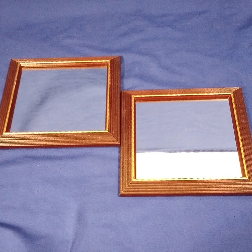 Vintage Home Interiors Square Mirrors Set of 2 Wood Frame Wall Decor